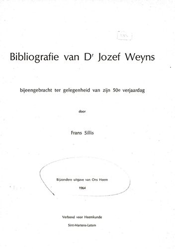 Kaft van Bibliografie van dr. Jozef Weyns